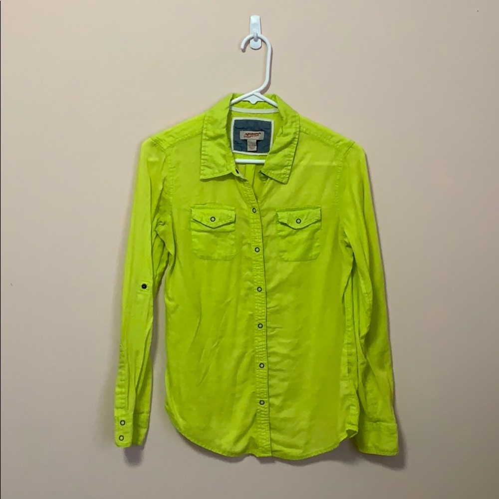 Neon green button down shirt
